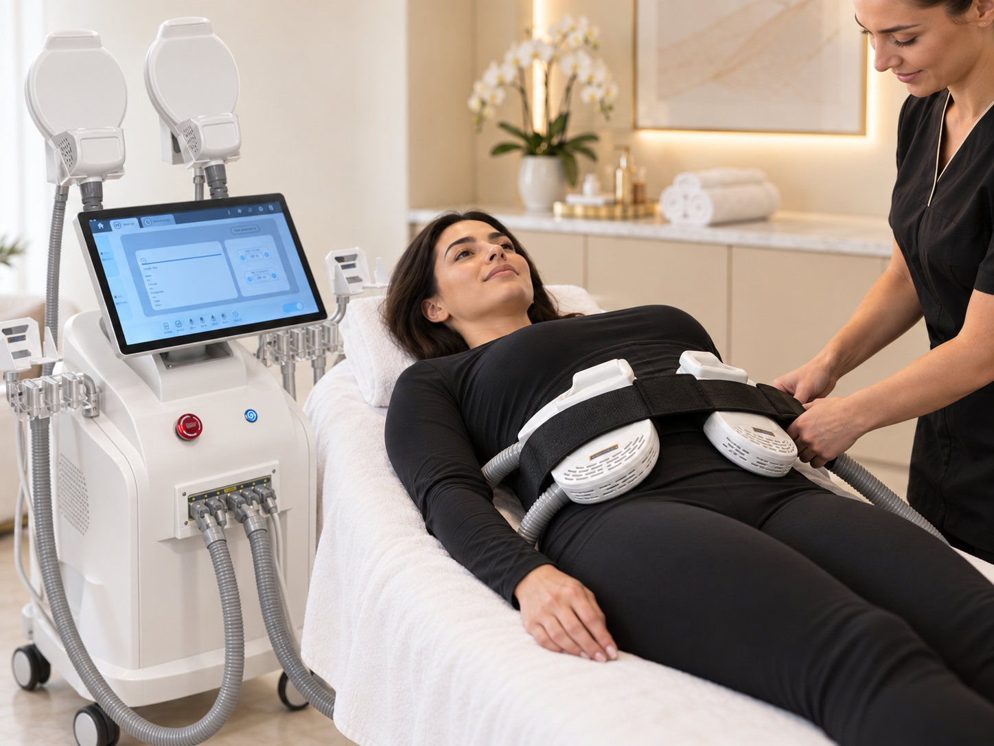 EMS/MDS Giluminė Raumenų Stimuliacija — Raumuo + riebalas + oda Sendvario estetikos klinikoje Klaipėdoje